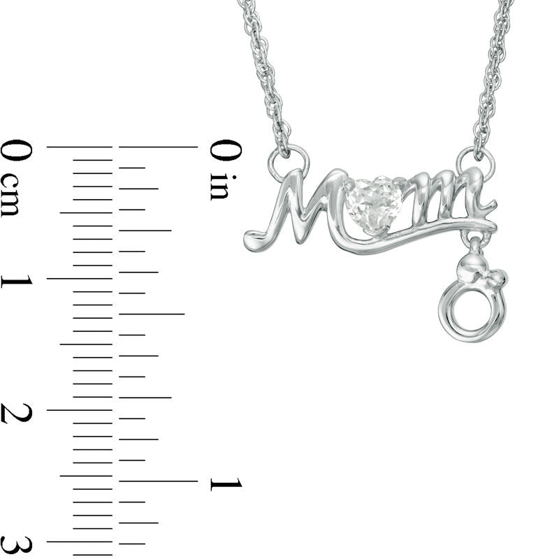 Heart-Shaped Lab-Created White Sapphire MOM" with Motherly Love Charm Necklace in Sterling Silver"