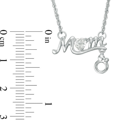 Heart-Shaped Lab-Created White Sapphire MOM" with Motherly Love Charm Necklace in Sterling Silver"