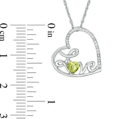 Heart-Shaped Peridot and Natural Diamond Accent Tilted LOVE" Pendant in Sterling Silver"