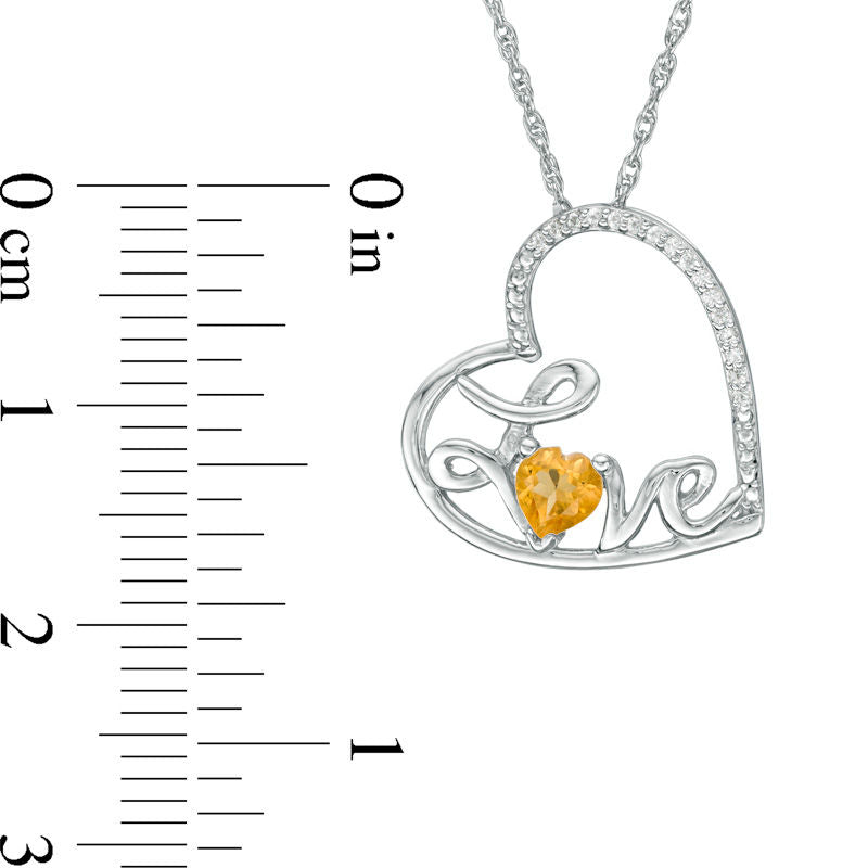 Heart-Shaped Citrine and Natural Diamond Accent Tilted LOVE" Pendant in Sterling Silver"
