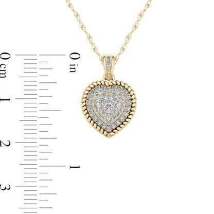 0.25 CT. T.W. Composite Natural Diamond Heart-Shaped Rope Frame Pendant in 10K Yellow Gold