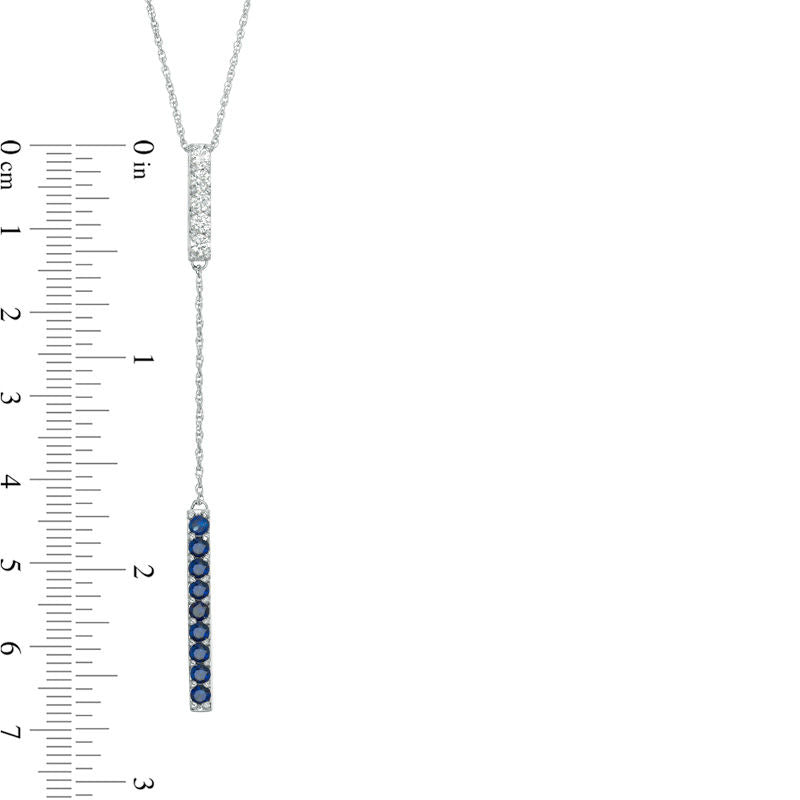 Lab-Created Blue and White Sapphire Double Bar Lariat-Style Necklace in Sterling Silver - 36
