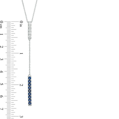 Lab-Created Blue and White Sapphire Double Bar Lariat-Style Necklace in Sterling Silver - 36