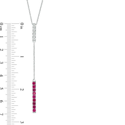 Lab-Created Ruby and White Sapphire Double Bar Lariat-Style Necklace in Sterling Silver - 36