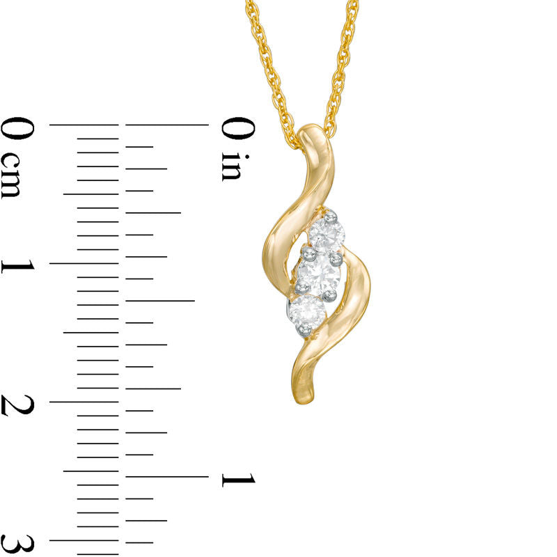 0.25 CT. T.W. Natural Diamond Three Stone S" Curve Pendant in 10K Yellow Gold"