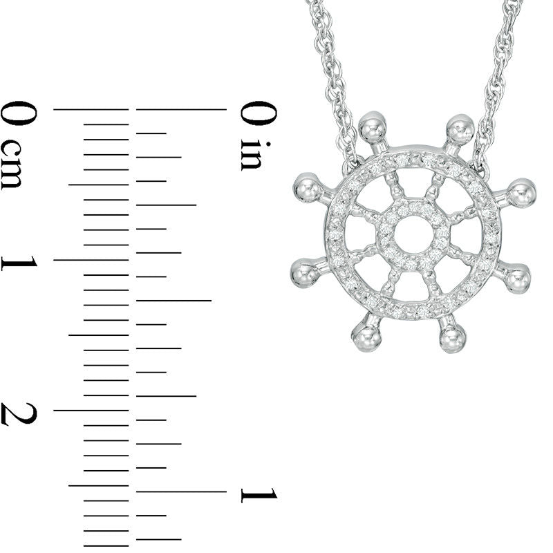 Natural Diamond Accent Nautical Boat Wheel Necklace in Sterling Silver - 17.5