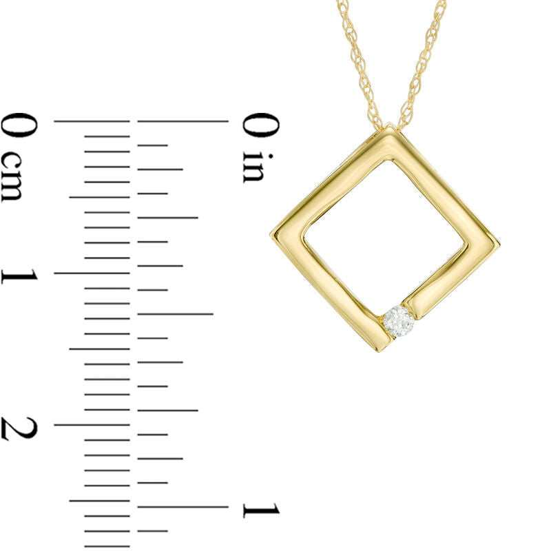 Natural Clarity Enhanced Accent Solitaire Tilted Square Pendant in 10K Yellow Gold