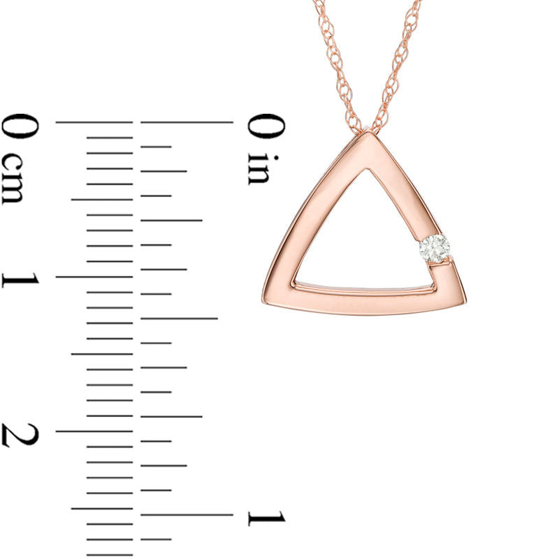Natural Clarity Enhanced Accent Solitaire Triangle Pendant in 10K Rose Gold