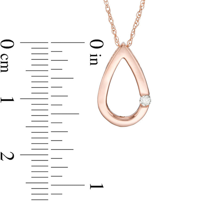 Natural Clarity Enhanced Accent Solitaire Teardrop Pendant in 10K Rose Gold
