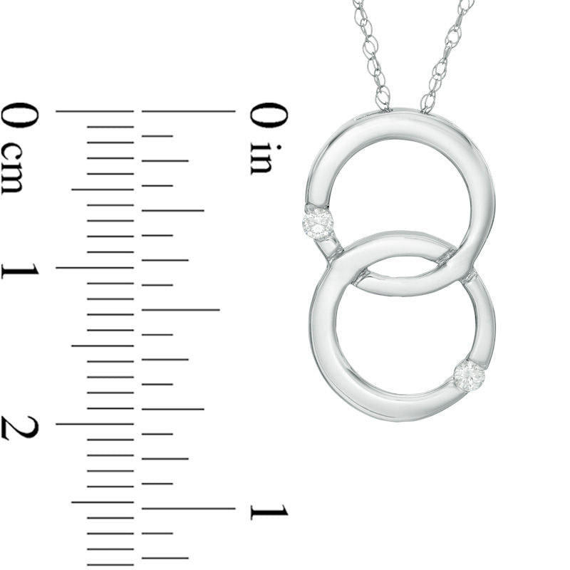 Natural Diamond Accent Double Interlocking Circles Pendant in 10K White Gold