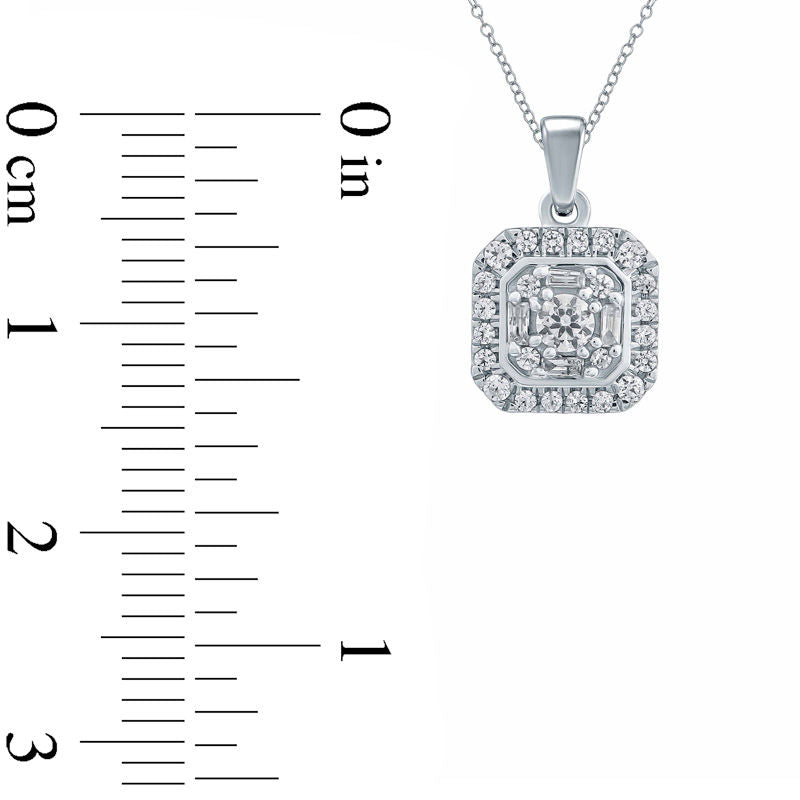 0.25 CT. T.W. Composite Baguette and Round Natural Diamond Octagon Frame Pendant in 10K White Gold