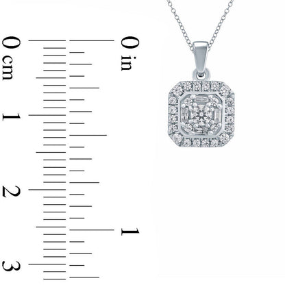 0.25 CT. T.W. Composite Baguette and Round Natural Diamond Octagon Frame Pendant in 10K White Gold