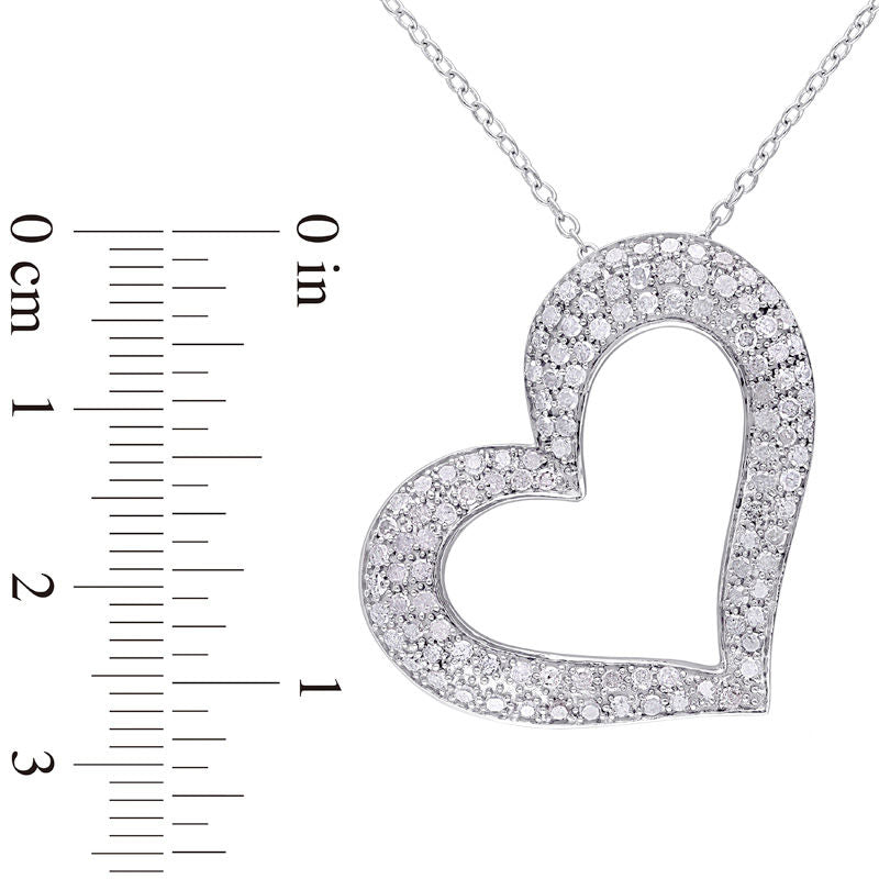 1 CT. T.W. Natural Diamond Tilted Heart Pendant in Sterling Silver
