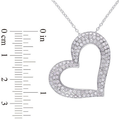 1 CT. T.W. Natural Diamond Tilted Heart Pendant in Sterling Silver