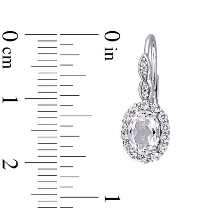 Oval White Topaz and Diamond Accent Frame Drop Earrings in 14K White Gold