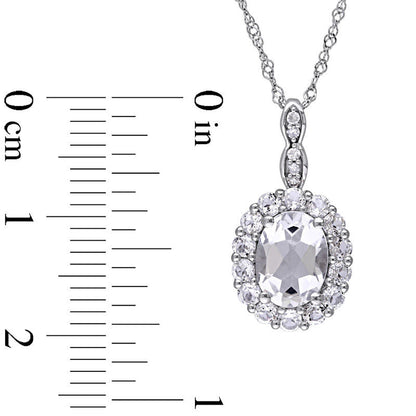 Oval White Topaz and Natural Diamond Accent Frame Pendant in 14K White Gold û 17