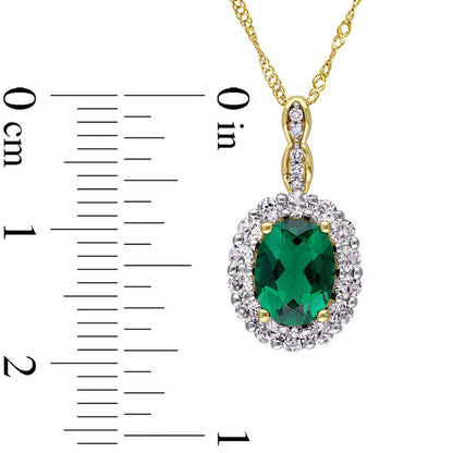 Oval Lab-Created Emerald, White Topaz and Diamond Accent Frame Pendant in 14K Gold û 17