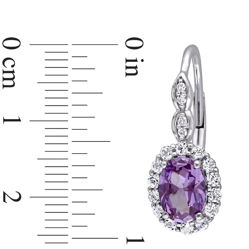 Oval Lab-Created Alexandrite, White Topaz and Diamond Accent Frame Drop Earrings in 14K White Gold