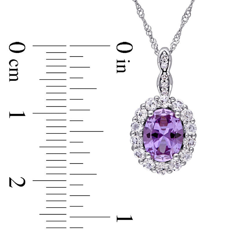Oval Lab-Created Alexandrite, White Topaz and Diamond Accent Frame Pendant in 14K White Gold û 17