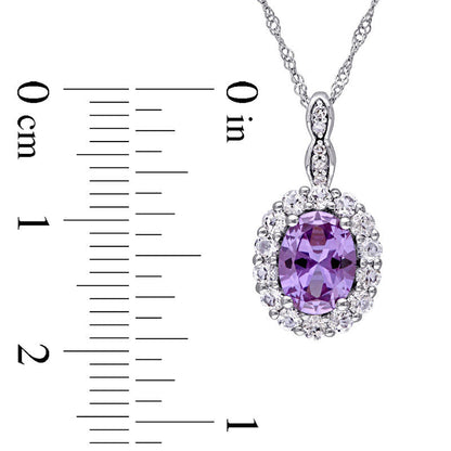 Oval Lab-Created Alexandrite, White Topaz and Diamond Accent Frame Pendant in 14K White Gold û 17