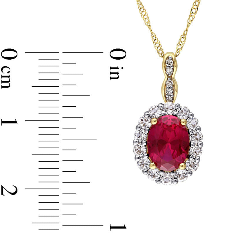 Oval Lab-Created Ruby, White Topaz and Diamond Accent Frame Pendant in 14K Gold û 17