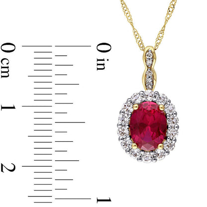 Oval Lab-Created Ruby, White Topaz and Diamond Accent Frame Pendant in 14K Gold û 17