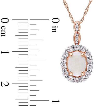 Oval Opal, White Topaz and Natural Diamond Accent Frame Pendant in 14K Rose Gold û 17