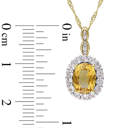 Oval Citrine, White Topaz and Natural Diamond Accent Frame Pendant in 14K Gold û 17