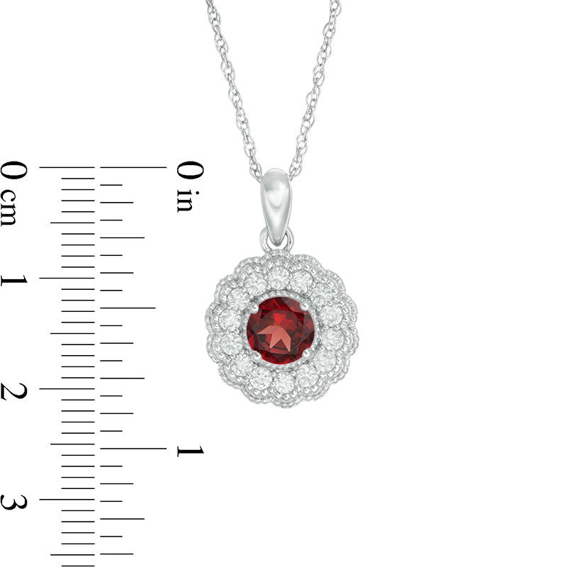 6.0mm Garnet and Lab-Created White Sapphire Flower Pendant in Sterling Silver