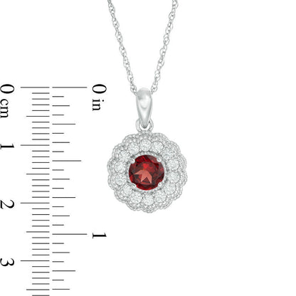 6.0mm Garnet and Lab-Created White Sapphire Flower Pendant in Sterling Silver