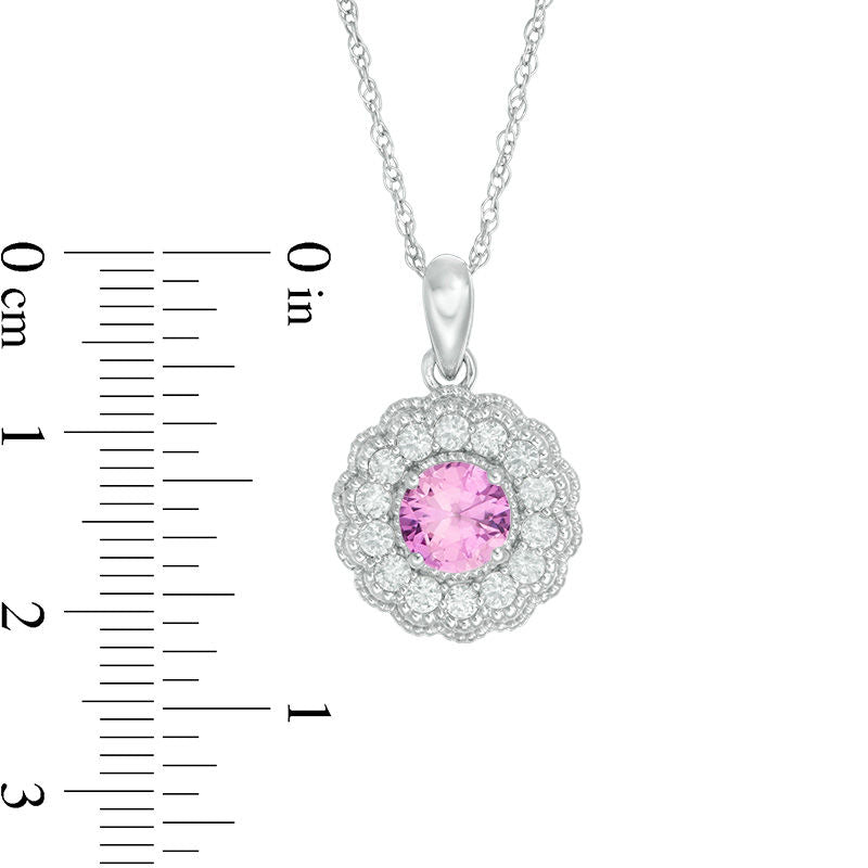 6.0mm Lab-Created Pink and White Sapphire Flower Pendant in Sterling Silver