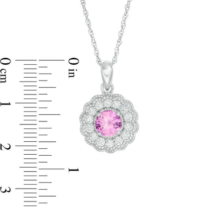 6.0mm Lab-Created Pink and White Sapphire Flower Pendant in Sterling Silver