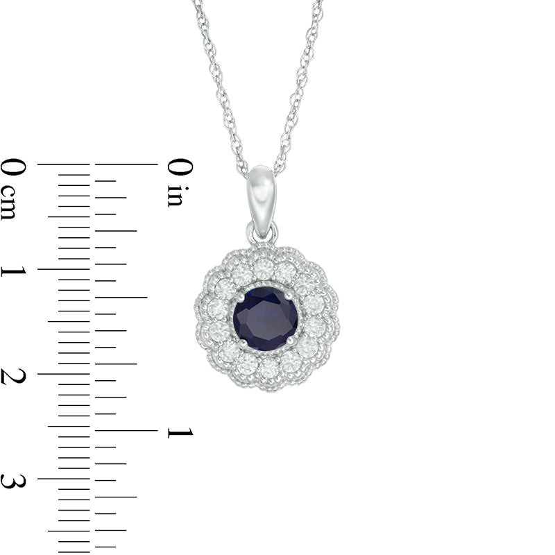 6.0mm Lab-Created Blue and White Sapphire Flower Pendant in Sterling Silver