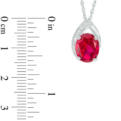 Oval Lab-Created Ruby and White Sapphire Teardrop Pendant in Sterling Silver