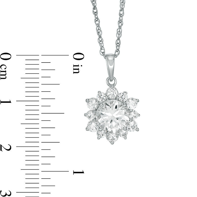 7.0mm Lab-Created White Sapphire Sunburst Pendant in Sterling Silver