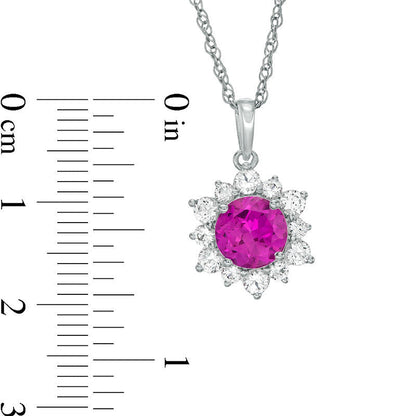 7.0mm Lab-Created Pink and White Sapphire Sunburst Pendant in Sterling Silver