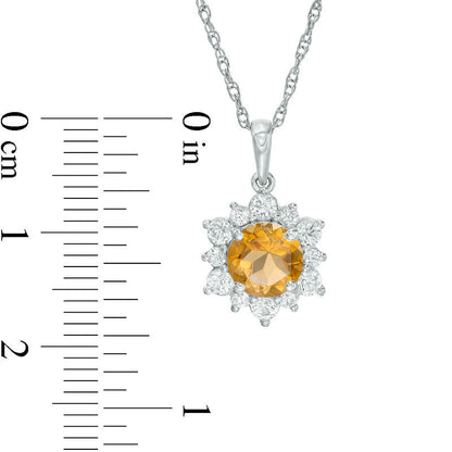 7.0mm Citrine and Lab-Created White Sapphire Sunburst Pendant in Sterling Silver