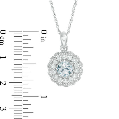 6.0mm Aquamarine and Lab-Created White Sapphire Flower Pendant in Sterling Silver