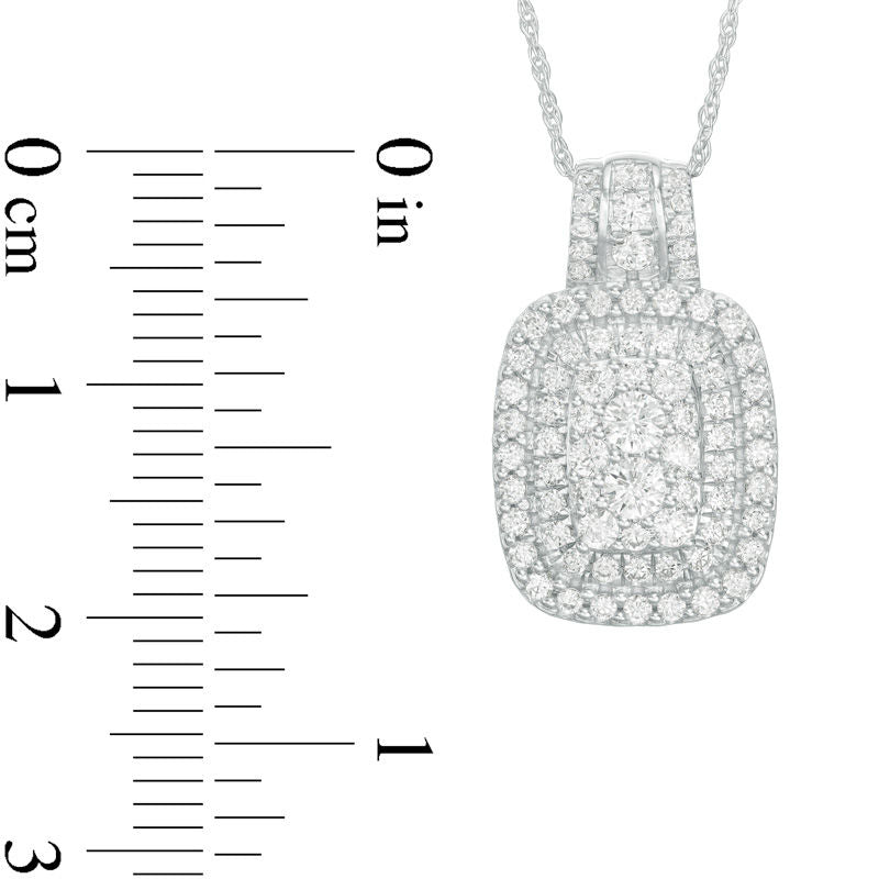 0.75 CT. T.W. Natural Diamond Triple Cushion Frame Pendant in 10K White Gold