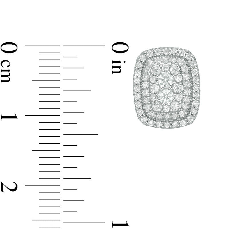 0.75 CT. T.W. Diamond Triple Cushion Frame Stud Earrings in 10K White Gold