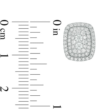 0.75 CT. T.W. Diamond Triple Cushion Frame Stud Earrings in 10K White Gold