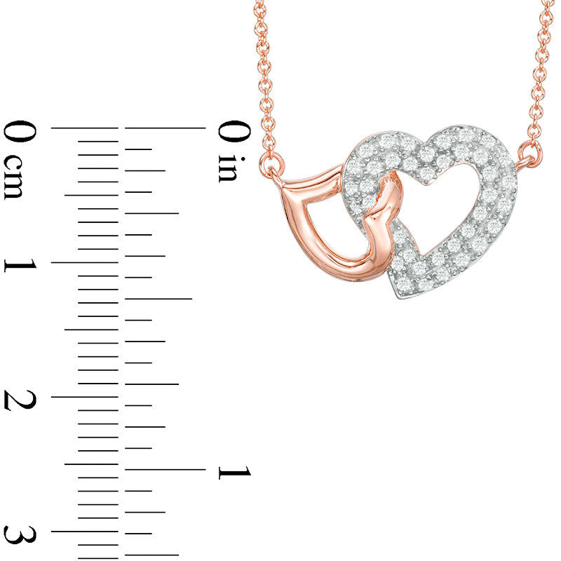 0.25 CT. T.W. Natural Diamond Interlocking Hearts Necklace in 14K Rose Gold