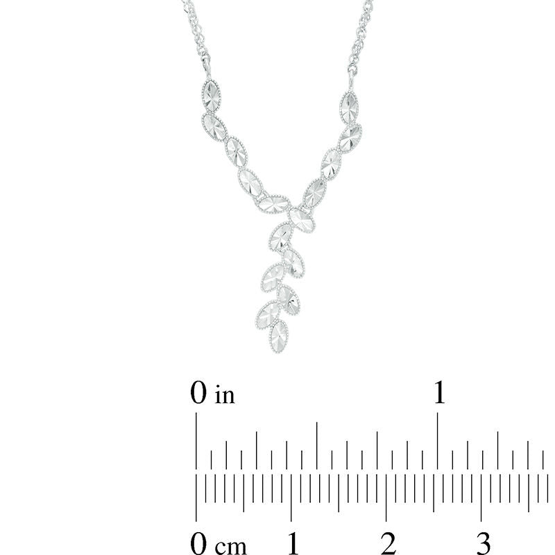 Natural Diamond-Cut Oval Antique Vintage-Style Vine Necklace in 10K White Gold - 17