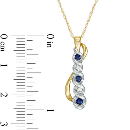 Blue Sapphire and Natural Diamond Accent Linear Overlay Pendant in 10K Two-Tone Gold