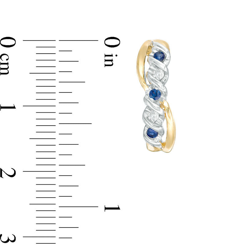 Blue Sapphire and Diamond Accent Overlay J-Hoop Earrings in 10K Two-Tone Gold