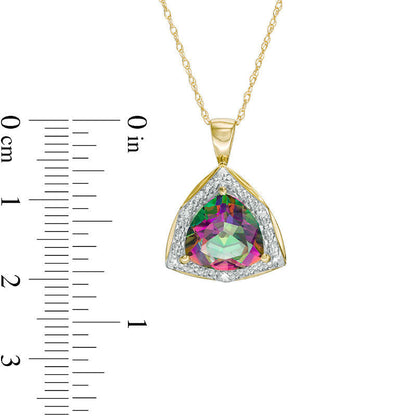 10.0mm Trillion-Cut Mystic Fire« Topaz and Natural Diamond Accent Frame Pendant in 10K Yellow Gold