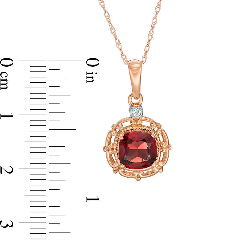 7.0mm Cushion-Cut Garnet and Natural Diamond Accent Pendant in 10K Rose Gold