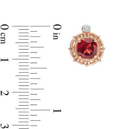6.0mm Cushion-Cut Garnet and Diamond Accent Stud Earrings in 10K Rose Gold