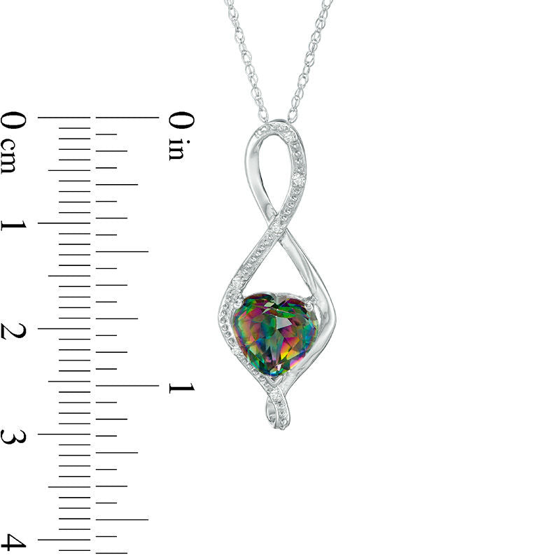8.0mm Heart-Shaped Mystic Fire« Topaz and Natural Diamond Accent Infinity Pendant in 10K White Gold