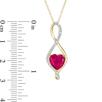 8.0mm Heart-Shaped Lab-Created Ruby and Diamond Accent Infinity Pendant in 10K Yellow Gold
